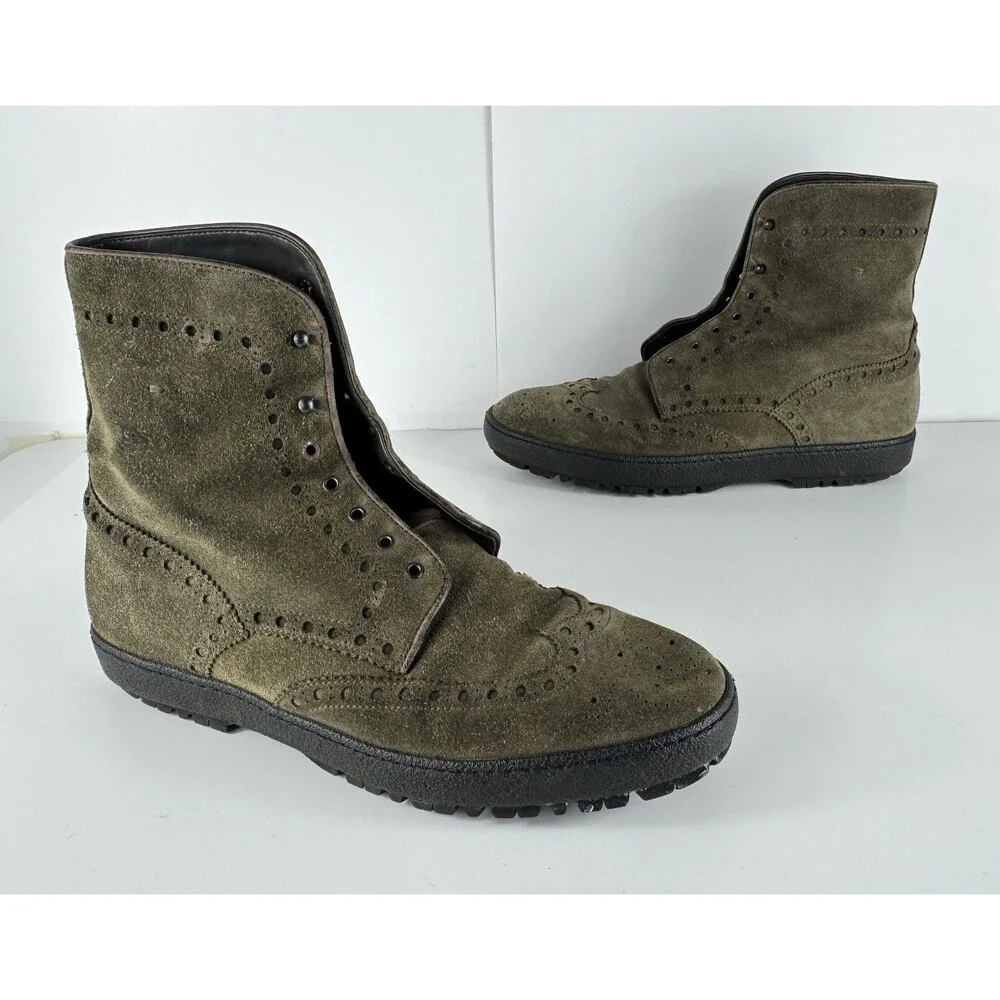 Santoni Men's Olive Suede Lace Up Boots Size US 9